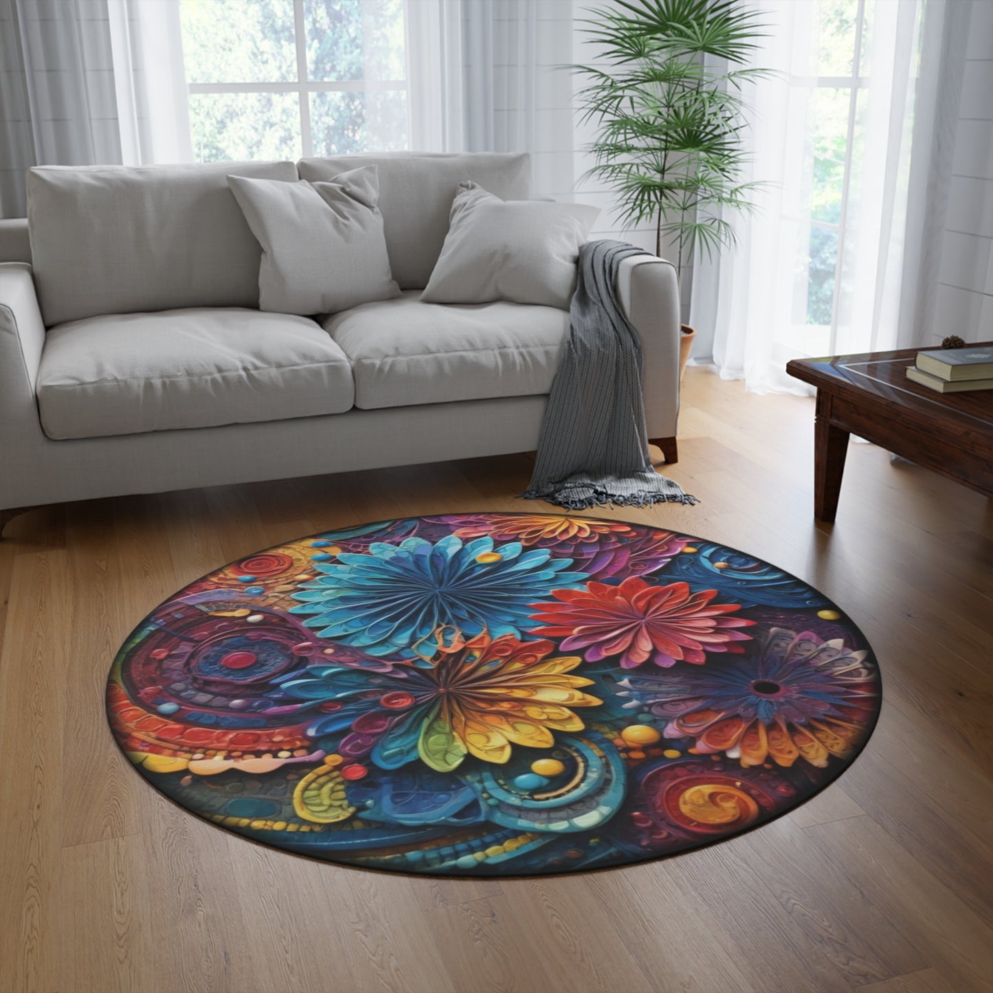 Round Rugs - Spazzy Flowers