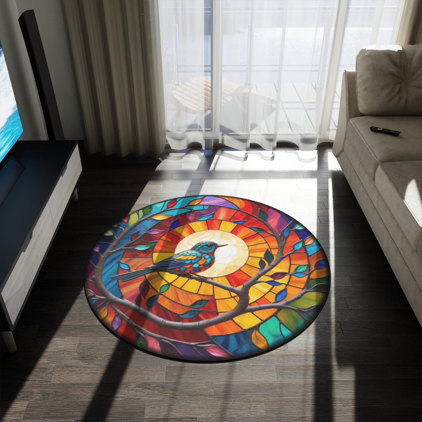 Round Rugs - Stained Glass Songbird