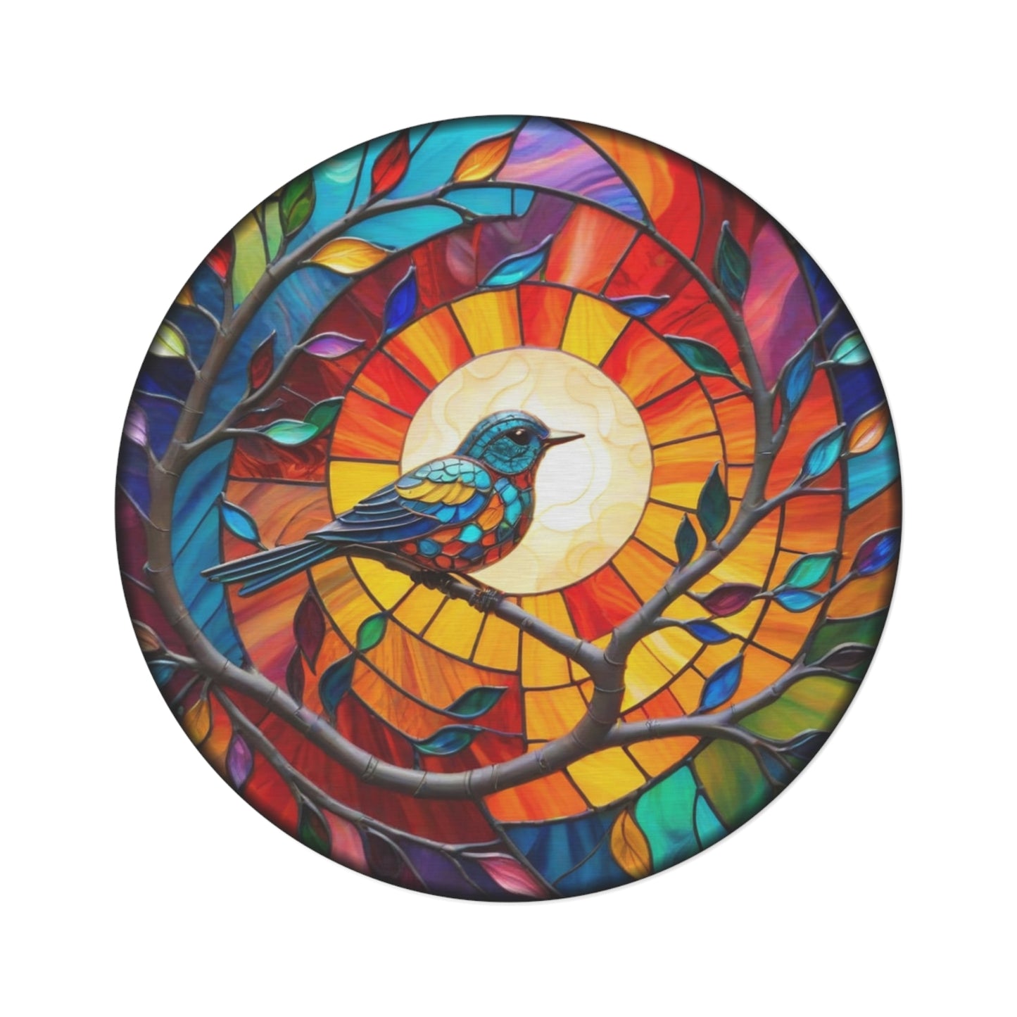 Round Rugs - Stained Glass Songbird
