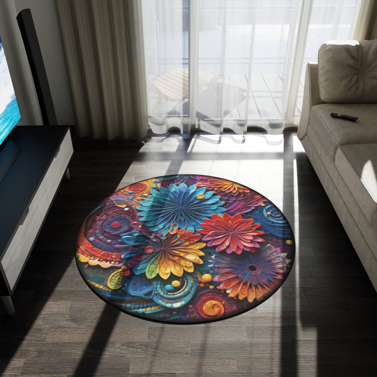 Round Rugs - Spazzy Flowers