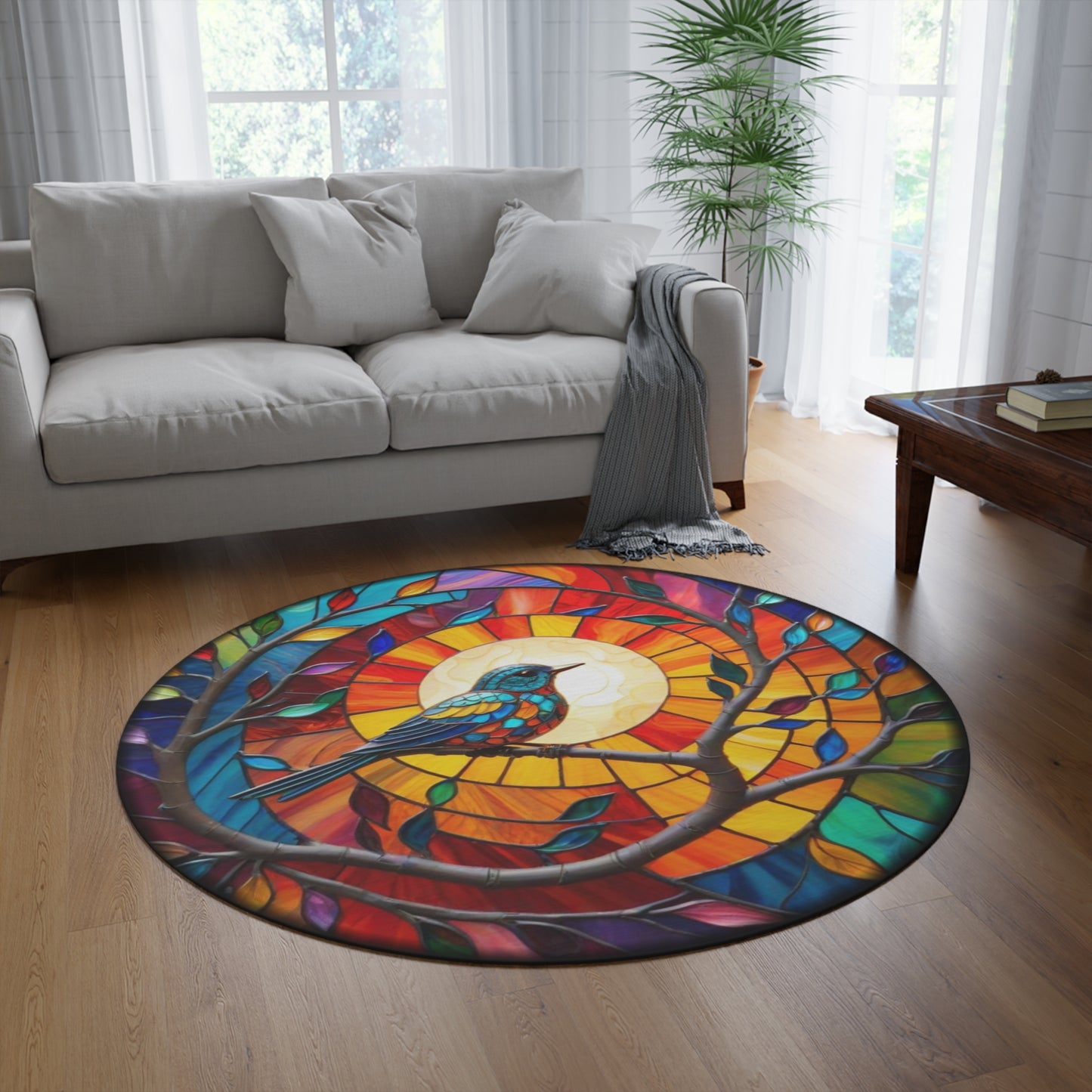 Round Rugs - Stained Glass Songbird